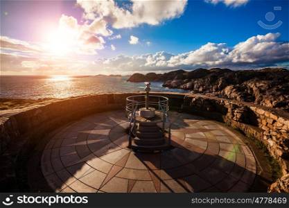 Lookout Lindesnes Fyr Lighthouse, Beautiful Nature Norway natural landscape.