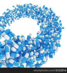 Loop from blue medical capsules isolated on the white background