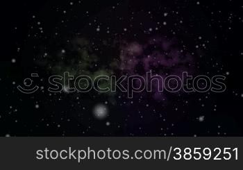 Loopable animated background of a flight through outer space towards a distant galaxy. HD 1080p quality 29.97fps.