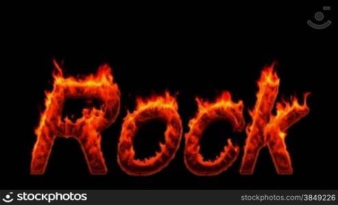 Loopable burning Rock word. Alpha channel is included