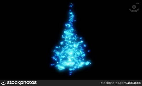 Loopable Rotating blue snowflake sparkles shape of Christmas tree