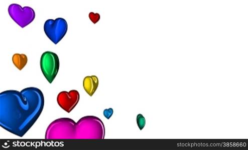 loopable white background with colorful hearts, matte
