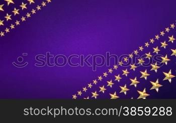 Looping Animation of Gold Stars Rotating on a Sparkling Purple Background