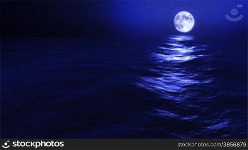 Looping Full Evening Moon with Ocean Waves Swell HD Video Animation. Themes: romance, travel, destinations, cruising, astronomy, nature, ocean, sky-watching, exploration, adventure, environment