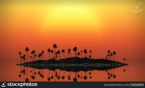 Looping Tropical Island Sunset with Palms and Ocean Surf. Themes: nature, vacation, travel, destinations, ocean, tropical, summer, paradise, tourism...