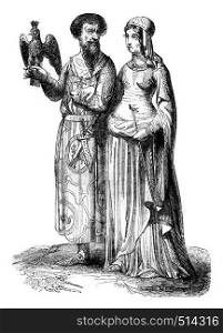 Lord and noble lady, vintage engraved illustration. Magasin Pittoresque 1844.