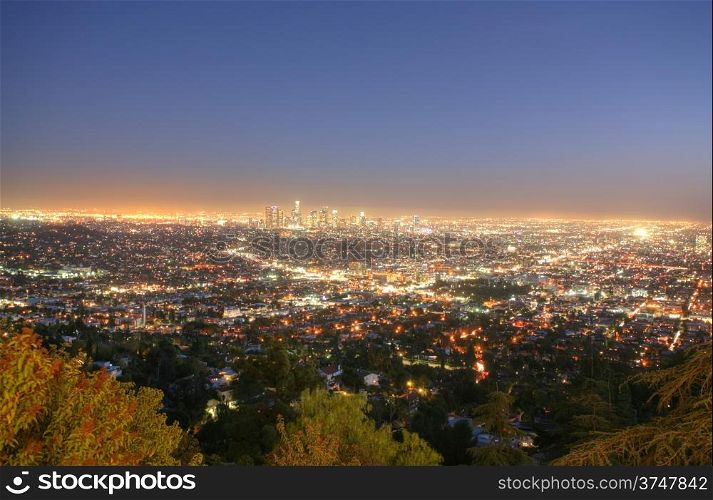 Los Angeles, California skyline in the twilight