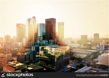 Los Angeles, California, USA downtown cityscape at sunset