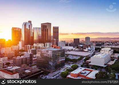 Los Angeles downtown skyline at sunset