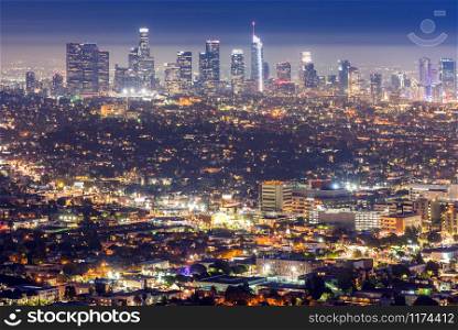 Los Angeles Downtown sunset aerial view, California, USA