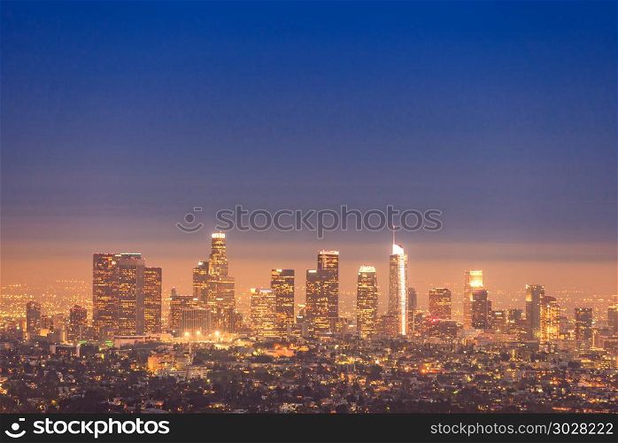 Los Angeles Downtown sunset aerial view, California, USA. Los Angeles Downtown sunset