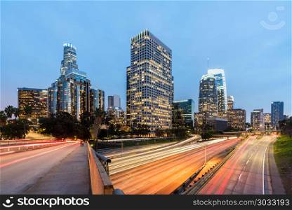 Los Angeles Downtown Sunset, LA California, USA. Los Angeles Downtown Sunset
