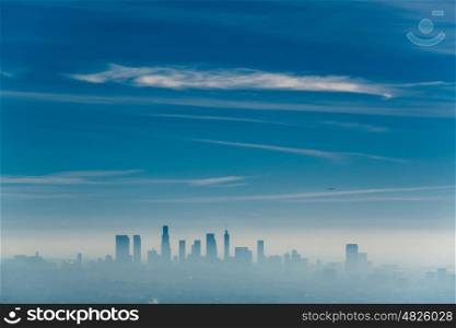 Los Angeles misty skyline, California, USA.