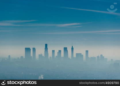 Los Angeles misty skyline, California, USA.