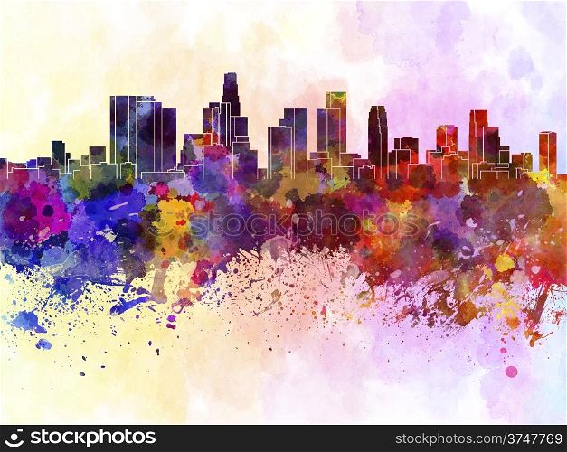 Los Angeles skyline in watercolor background