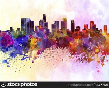 Los Angeles skyline in watercolor background