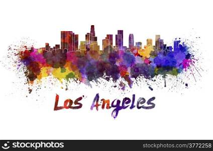 Los Angeles skyline in watercolor. Los Angeles skyline in watercolor splatters with clipping path