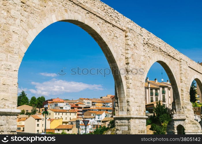 Los Arcos Aqueduct in Teruel Old Town, Aragon, Spain