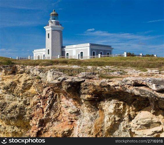 Los Morillos lighthouse on south west corner of Puerto Rico near Cabo Rojo