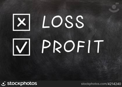 Loss and profit check boxes on a blackboard