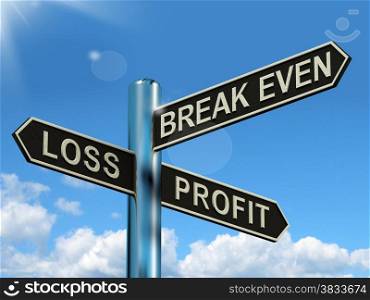 Loss Profit Or Break Even Signpost Showing Investment Earnings And Profits. Loss Profit Or Break Even Signpost Shows Investment Earnings And Profits