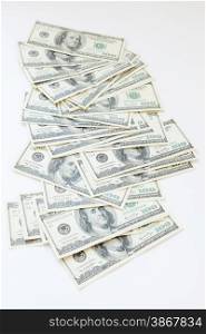 lot of 100 dollar bills on a white background