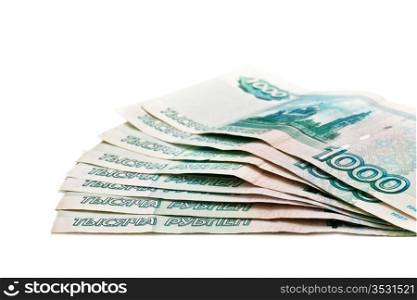 lot of banknotes of Russia isolated on white