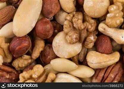lot of different types of nuts mix for background