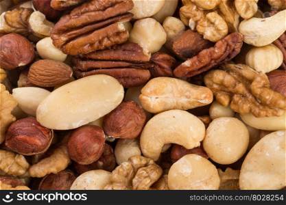 lot of different types of nuts mix for background