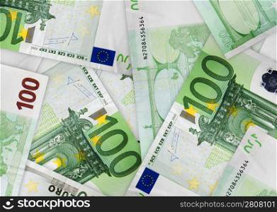Lot of European Union money, currency Euro. Studio shot, composite.