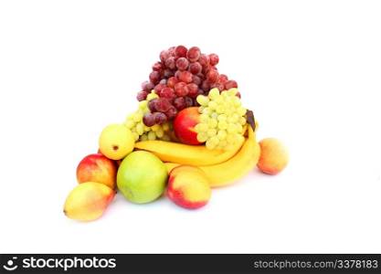Lot of fruits isolated on white background.