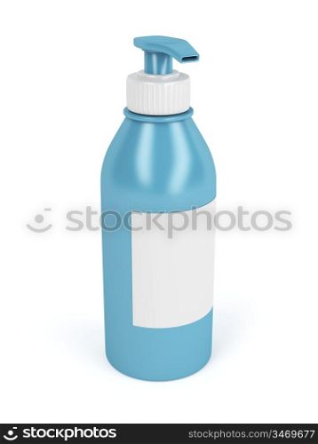 Lotion bottle with pump and blank label on white background
