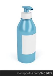 Lotion bottle with pump and blank label on white background