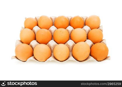 Lots of eggs in the carton isolated on white