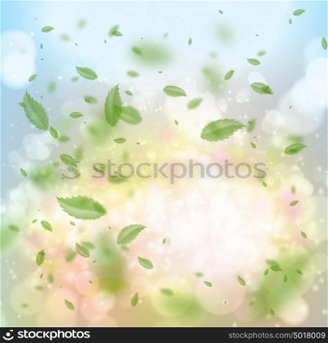 Lots of green leaves spining around the sun - beautiful nature background