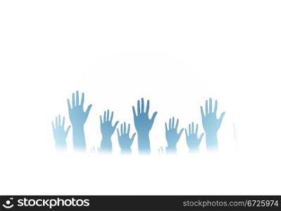 Lots of hands up, at a party. Isolated