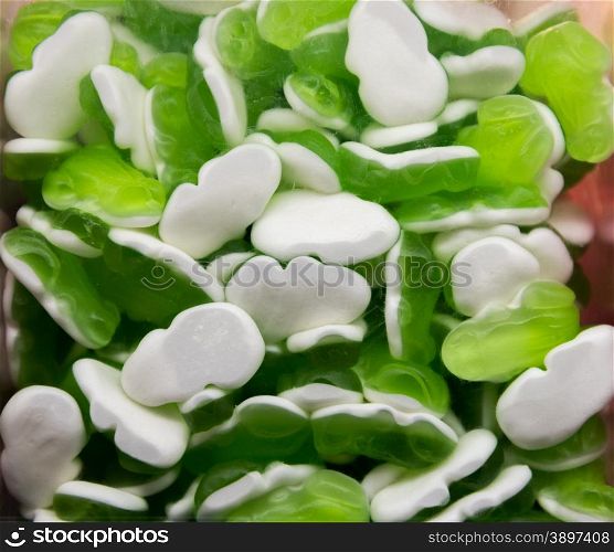 Lots of Juicy Green Sweet Candy Frogs in Display Case