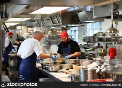 Lots of people working in a professional kitchen