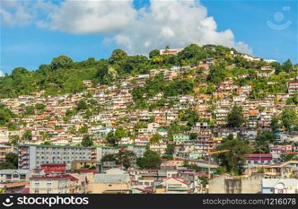 Lots of shantytown favelas on the hill, Fort De France, Martinique, French overseas department