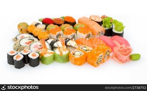 lots of various Japanese sushi and sushi rolls, shallow DOF