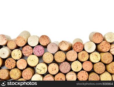 Lots of wine corks with white copyspace