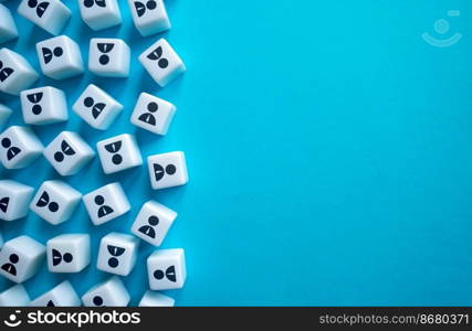 Lots of workers symbols on blocks on a blue background. Employees, candidates for vacancies. HR recruitment of personnel. Human resources. Labor market. Applicants. Social group.