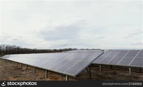 lots solar panels generating electricity field