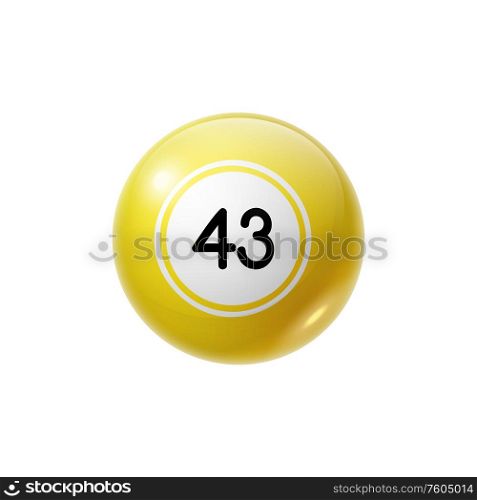 Lottery ball of bingo isolated gambling game symbol. Vector keno lotto sign. Bingo ball with number isolated lucky sphere