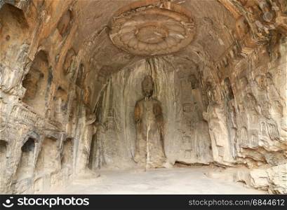 Lotus cave of Longmen grottoes in Luoyang, China