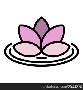 Lotus on lake icon. Outline lotus on lake vector icon color flat isolated. Lotus on lake icon color outline vector