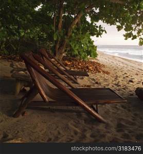 Lounge chairs on beach in Costa Rica