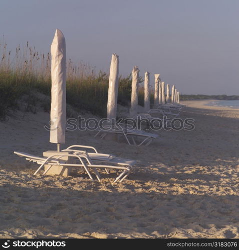 Lounge chairs on Parrot Cay beach