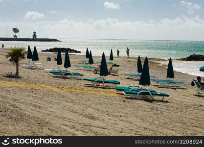 Lounge chairs on the beach, Fort Zachary Taylor State Park, Key West, Florida, USA