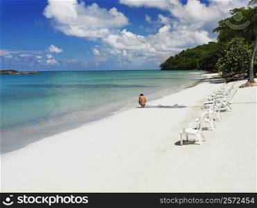 Lounge chairs on the beach, South West Bay, Providencia, Providencia y Santa Catalina, San Andres y Providencia Department, Colombia
